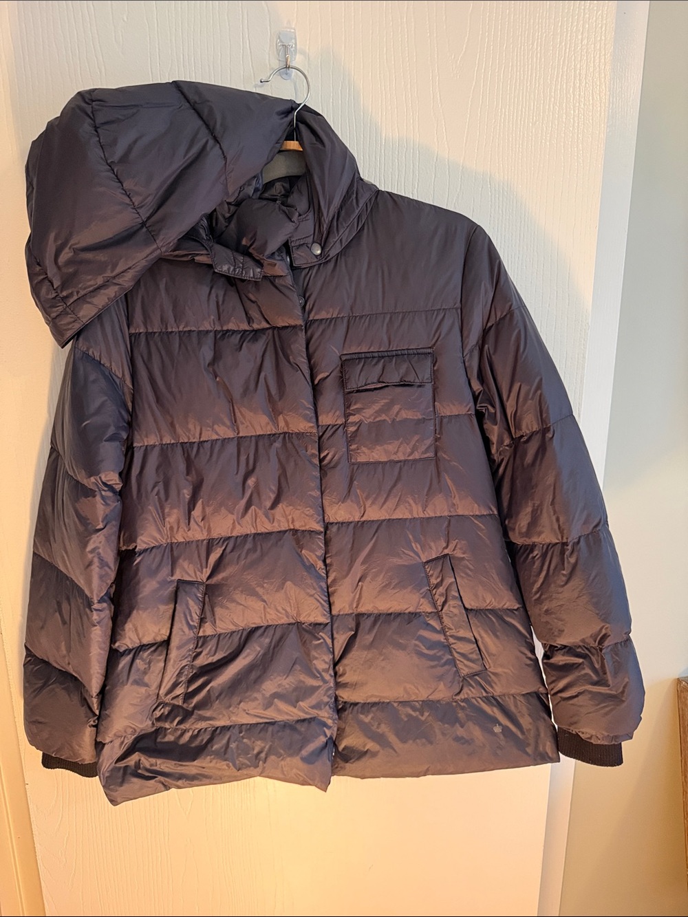 Women's Dark Blue Puffer Jacket with Detachable Hood